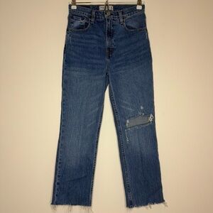 ABERCROMBIE + FITCH The 90s Straight Ultra High Rise Distressed Raw Hem Jeans